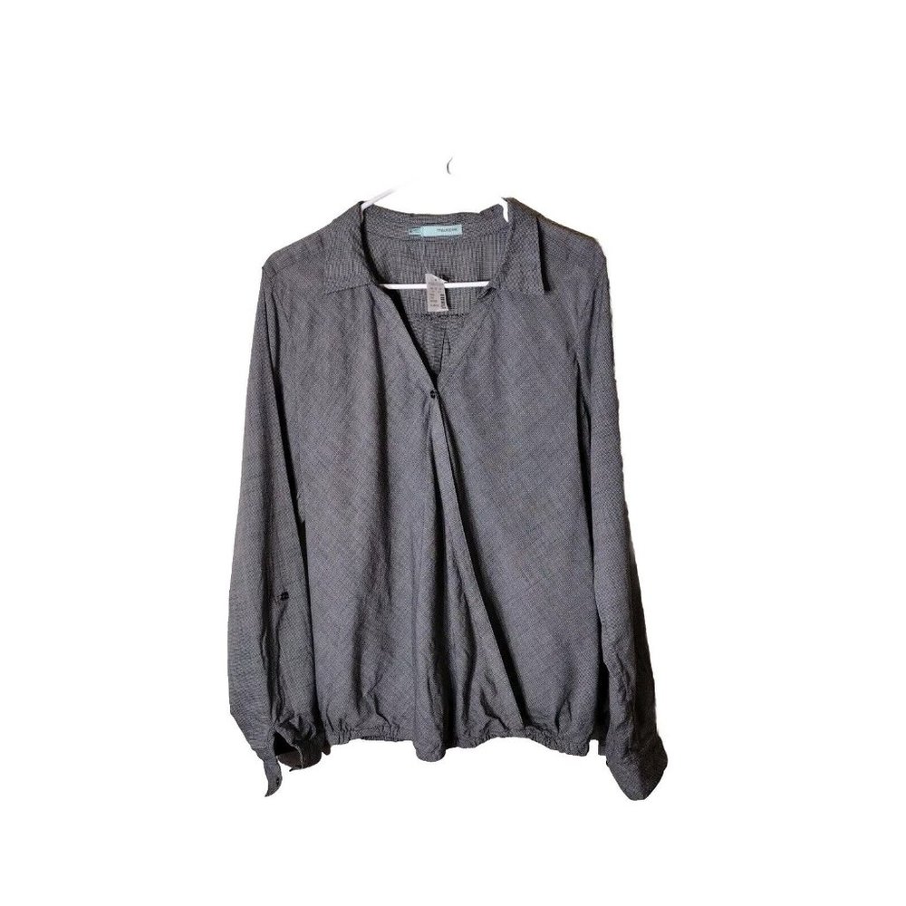 Maurices Top Womens XL Wrap Long Tab Sleeves Elastic Waist Modesty Button